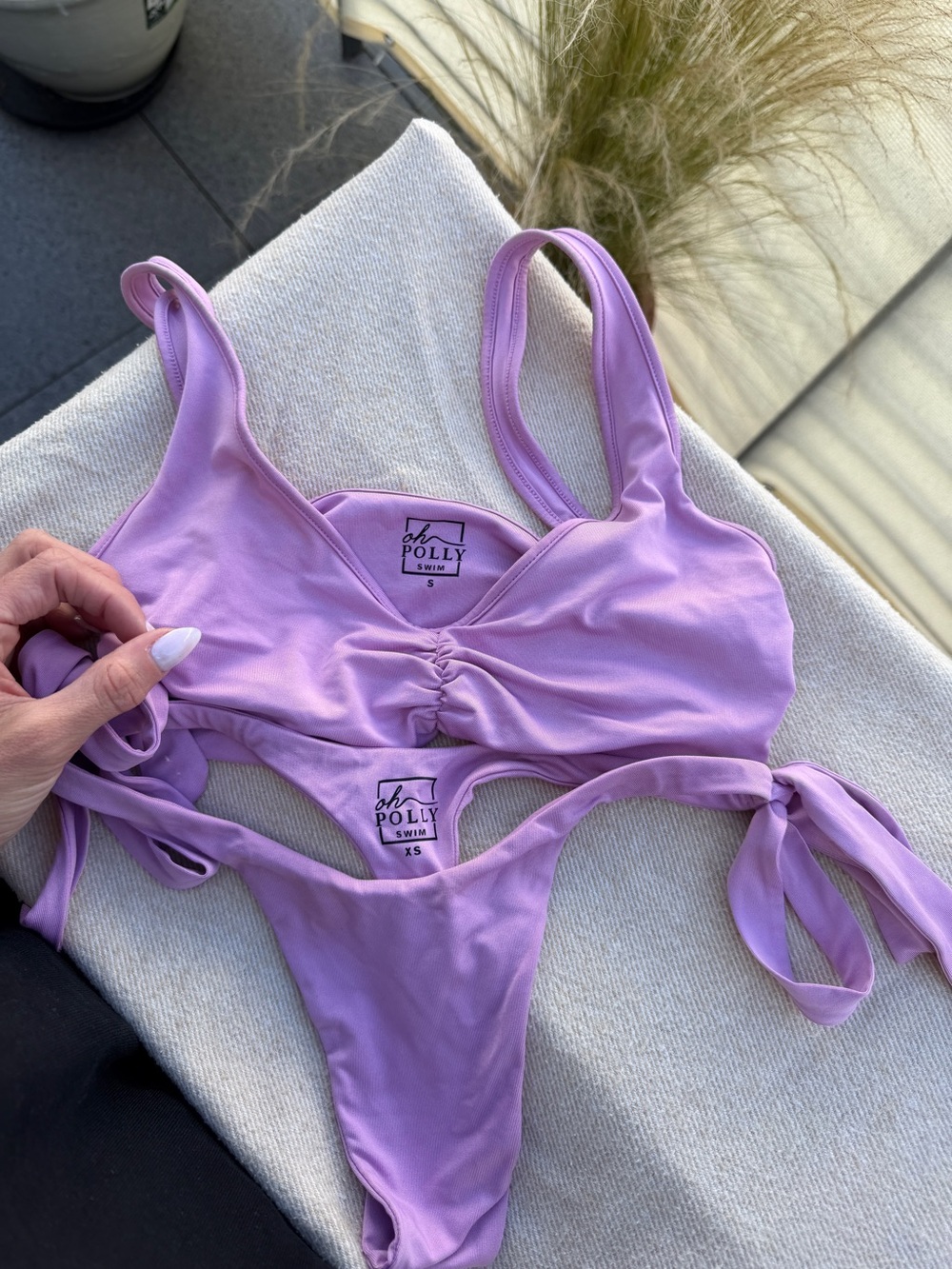 Oh Polly Lavender Ruched Tie-Side Bikini Set
